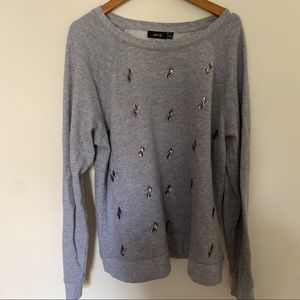 🟣 Apt. 9 Gray Jeweled Long Sleeve Sweater